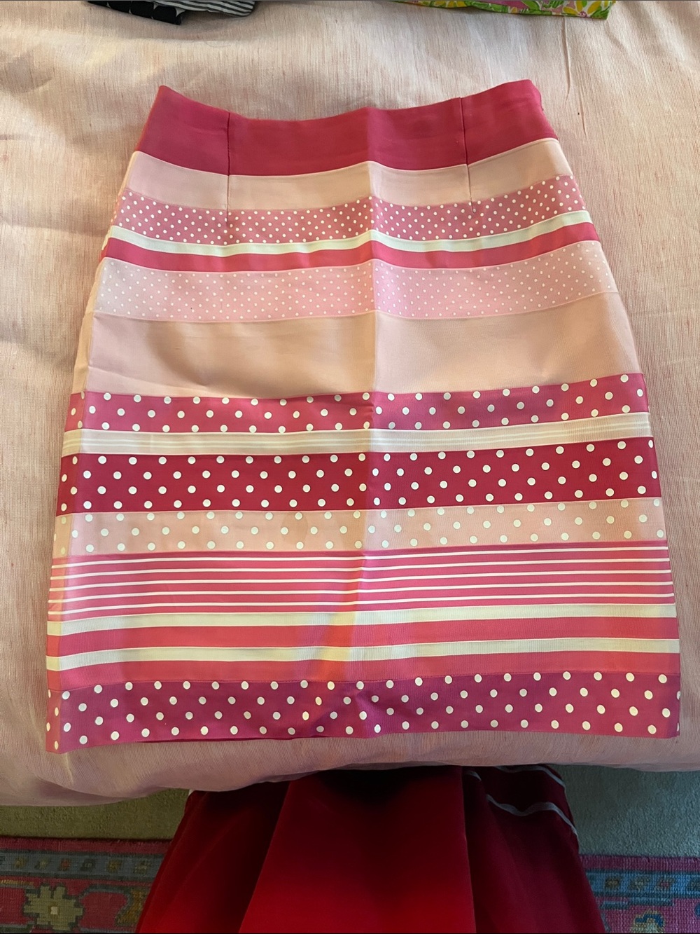 J. McLaughlin Preppy Striped & Polka Dot Pink Bandage Pencil Skirt